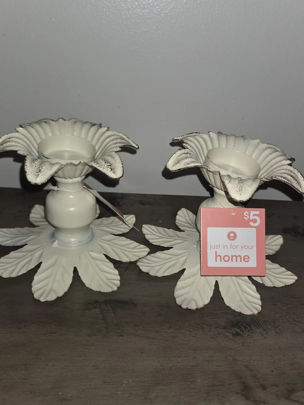 Cream Floral Metal Candle Holders - Set of 6